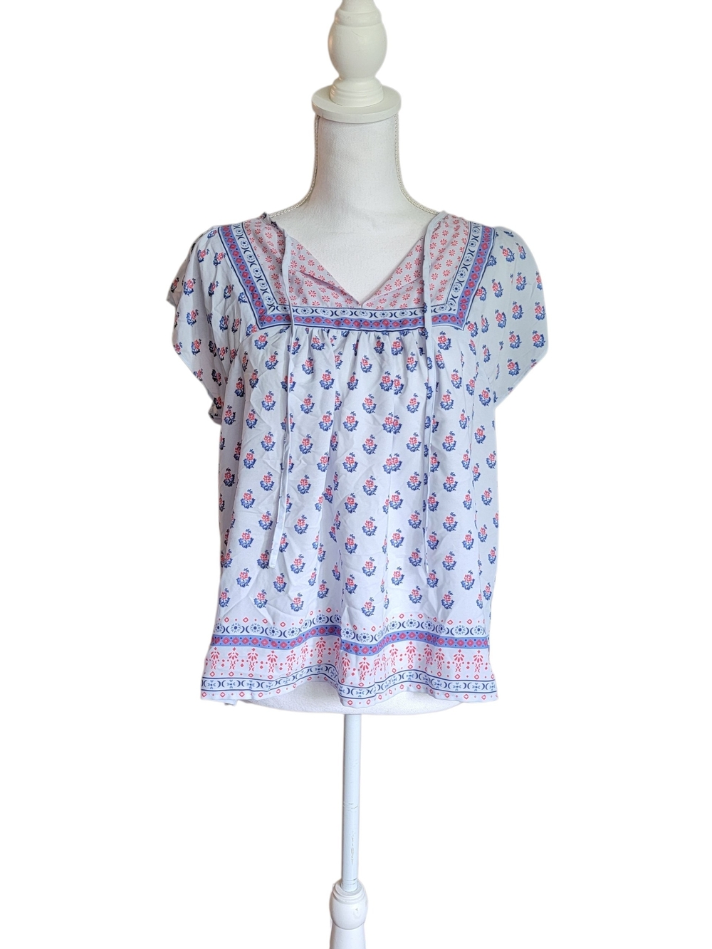 3 For $30 GAP White Floral Printed Peasant Top with Pink and Blue Accents